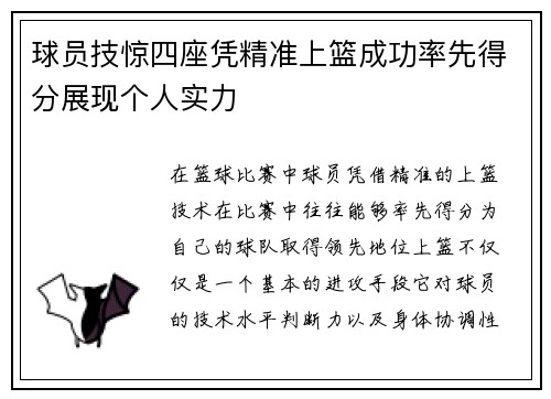 球员技惊四座凭精准上篮成功率先得分展现个人实力